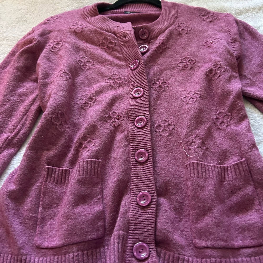 Belle‎ Femme Women’s Wool Cashmere Blend Mauve Cardigan Large Grandma Cozy - Picture 3 of 16
